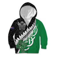 New Zealand And Ireland Rugby Custom Kid Hoodie Silver Fern With Celtic Cross