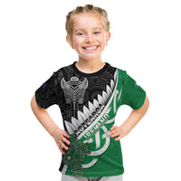 New Zealand And Ireland Rugby Custom Kid T Shirt Silver Fern With Celtic Cross