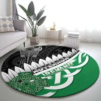 New Zealand And Ireland Rugby Round Carpet Silver Fern With Celtic Cross