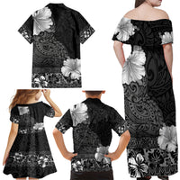 Hawaii Hibiscus With Black Polynesian Pattern Family Matching Off Shoulder Maxi Dress and Hawaiian Shirt LT05 - Polynesian Pride