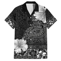 Hawaii Hibiscus With Black Polynesian Pattern Family Matching Off Shoulder Maxi Dress and Hawaiian Shirt LT05 Dad's Shirt - Short Sleeve Black - Polynesian Pride