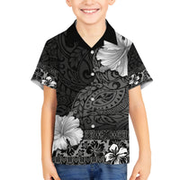 Hawaii Hibiscus With Black Polynesian Pattern Family Matching Off Shoulder Maxi Dress and Hawaiian Shirt LT05 Son's Shirt Black - Polynesian Pride