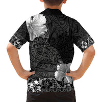 Hawaii Hibiscus With Black Polynesian Pattern Family Matching Off Shoulder Short Dress and Hawaiian Shirt