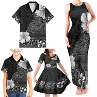 Hawaii Hibiscus With Black Polynesian Pattern Family Matching Tank Maxi Dress and Hawaiian Shirt