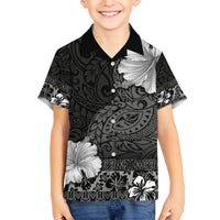 Hawaii Hibiscus With Black Polynesian Pattern Kid Hawaiian Shirt LT05 Kid Black - Polynesian Pride