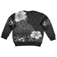 Hawaii Hibiscus With Black Polynesian Pattern Kid Ugly Christmas Sweater