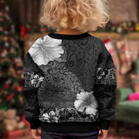 Hawaii Hibiscus With Black Polynesian Pattern Kid Ugly Christmas Sweater
