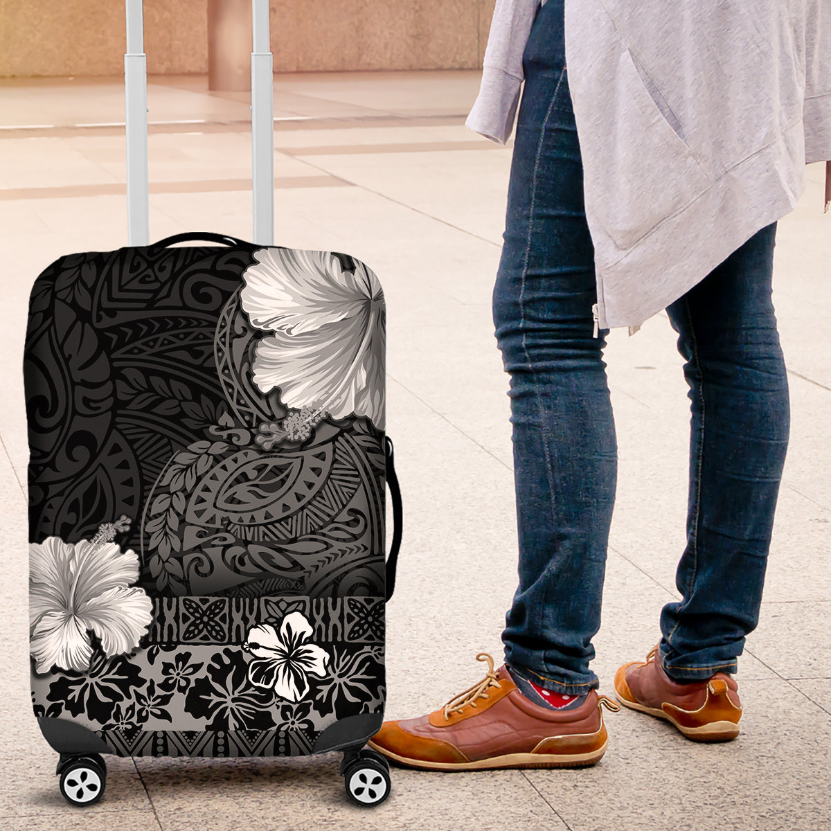 Hawaii Hibiscus With Black Polynesian Pattern Luggage Cover