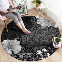 Hawaii Hibiscus With Black Polynesian Pattern Round Carpet LT05 - Polynesian Pride