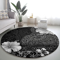 Hawaii Hibiscus With Black Polynesian Pattern Round Carpet LT05 - Polynesian Pride