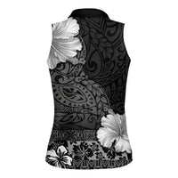 Hawaii Hibiscus With Black Polynesian Pattern Women Sleeveless Polo Shirt