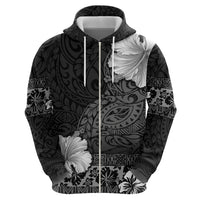Hawaii Hibiscus With Black Polynesian Pattern Zip Hoodie