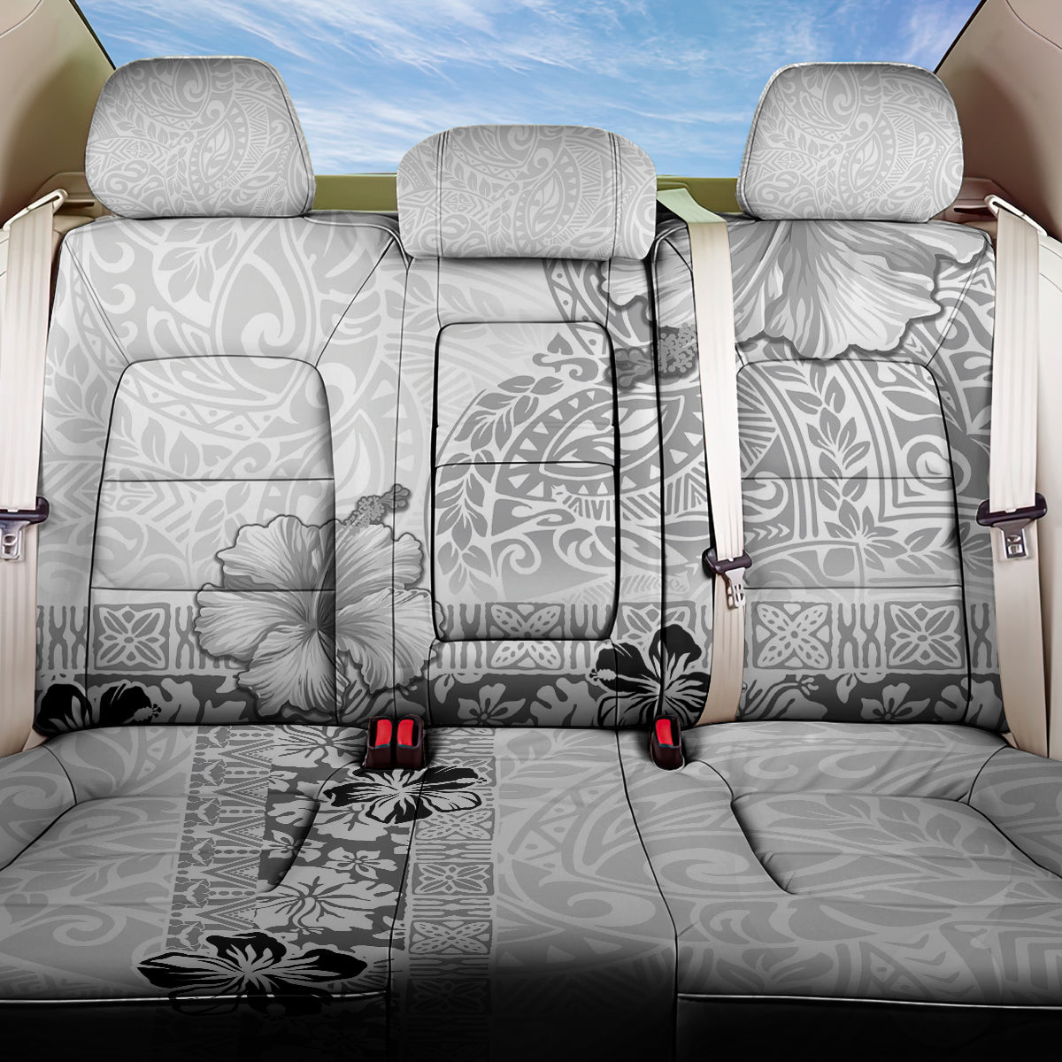 Hawaii Hibiscus With White Polynesian Pattern Back Car Seat Cover