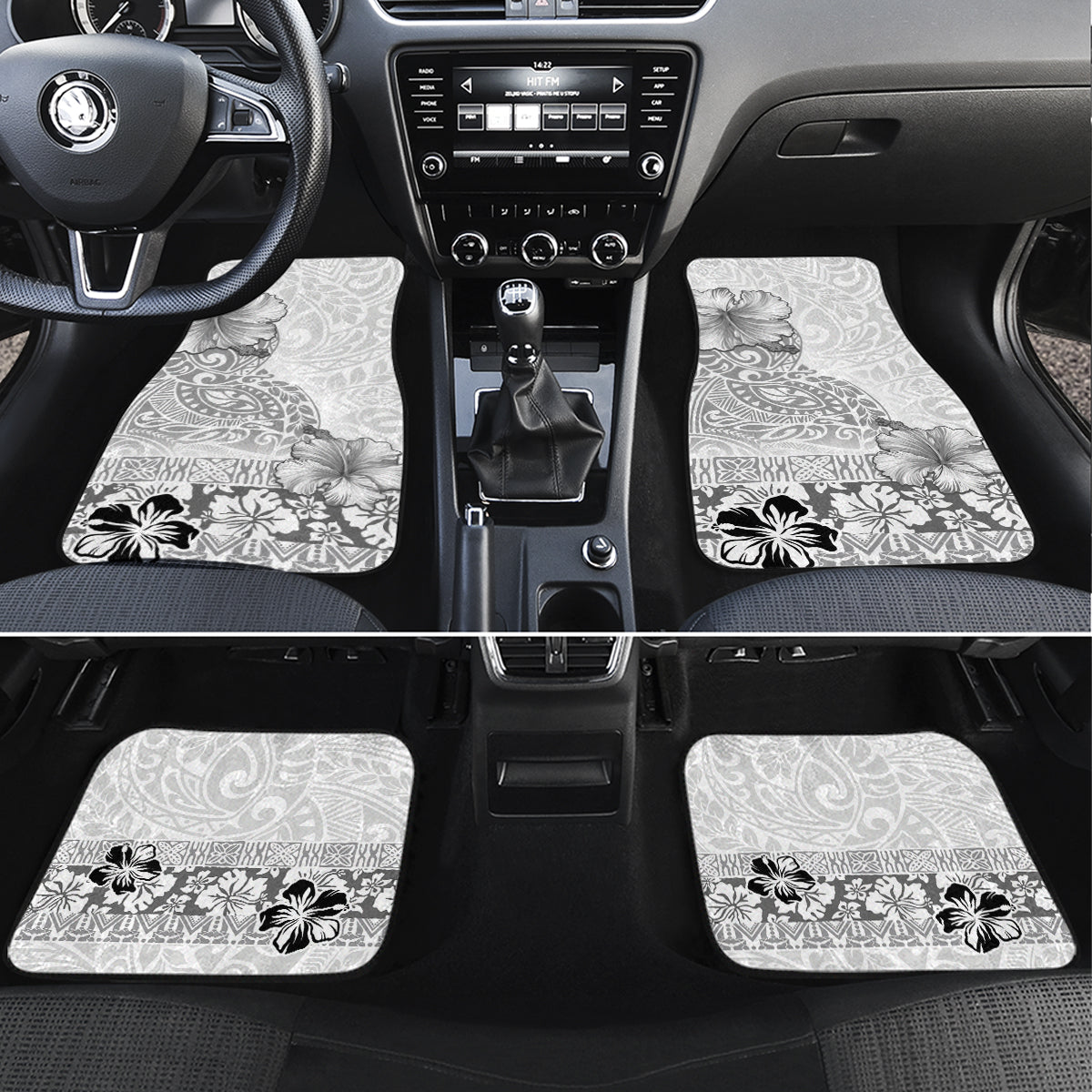 Hawaii Hibiscus With White Polynesian Pattern Car Mats