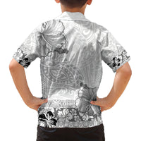 Hawaii Hibiscus With White Polynesian Pattern Family Matching Off The Shoulder Long Sleeve Dress and Hawaiian Shirt LT05 - Polynesian Pride