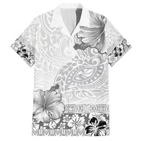 Hawaii Hibiscus With White Polynesian Pattern Family Matching Off The Shoulder Long Sleeve Dress and Hawaiian Shirt LT05 Dad's Shirt - Short Sleeve White - Polynesian Pride
