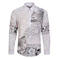 Hawaii Hibiscus With White Polynesian Pattern Family Matching Off Shoulder Maxi Dress and Hawaiian Shirt