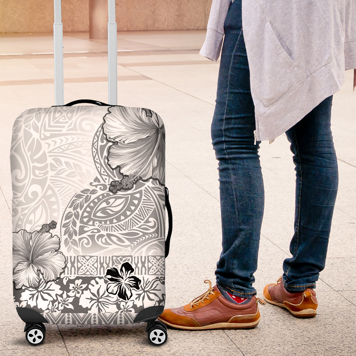 Hawaii Hibiscus With White Polynesian Pattern Luggage Cover