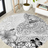 Hawaii Hibiscus With White Polynesian Pattern Round Carpet LT05 White - Polynesian Pride