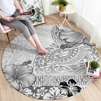 Hawaii Hibiscus With White Polynesian Pattern Round Carpet LT05 - Polynesian Pride