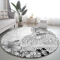 Hawaii Hibiscus With White Polynesian Pattern Round Carpet LT05 - Polynesian Pride