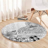 Hawaii Hibiscus With White Polynesian Pattern Round Carpet LT05 - Polynesian Pride
