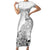 Hawaii Hibiscus With White Polynesian Pattern Short Sleeve Bodycon Dress