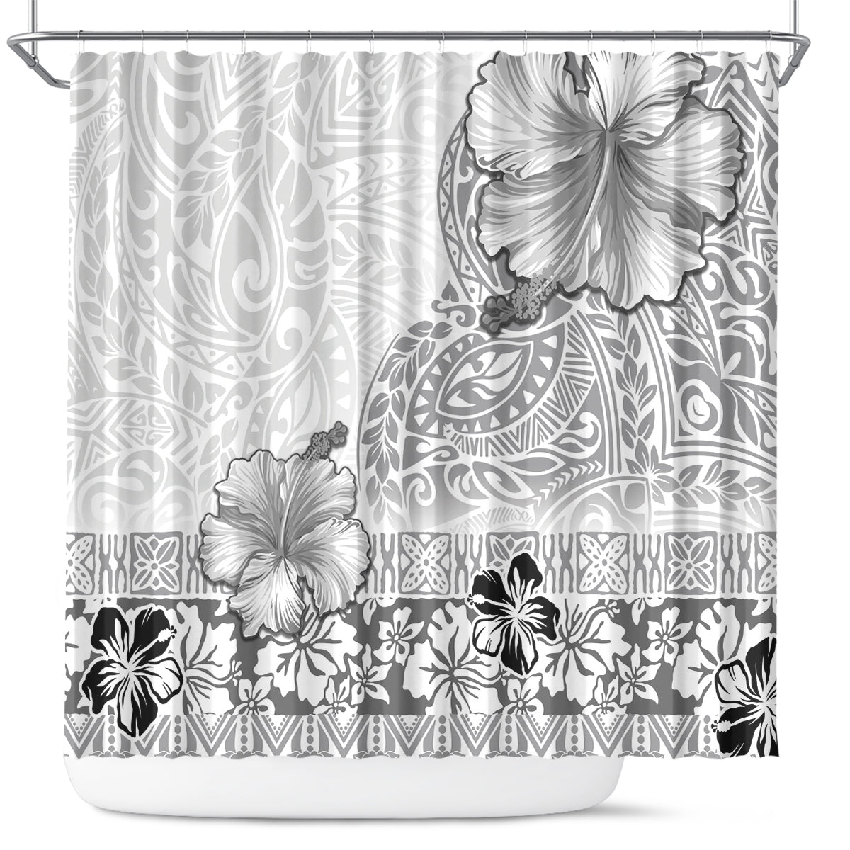 Hawaii Hibiscus With White Polynesian Pattern Shower Curtain