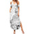 Hawaii Hibiscus With White Polynesian Pattern Summer Maxi Dress