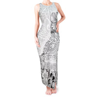 Hawaii Hibiscus With White Polynesian Pattern Tank Maxi Dress LT05 Women White - Polynesian Pride