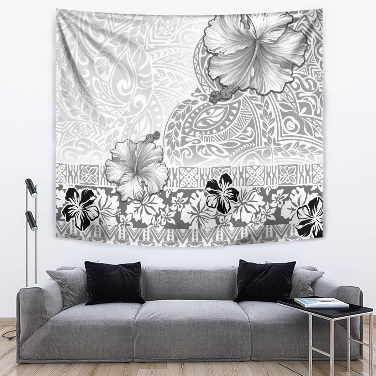 Hawaii Hibiscus With White Polynesian Pattern Tapestry