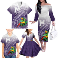 Personalized Manua High School Family Matching Off The Shoulder Long Sleeve Dress and Hawaiian Shirt Polynesian Tribal Pattern