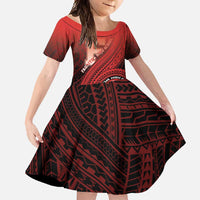 Personalized Fagaitua High School Family Matching Long Sleeve Bodycon Dress and Hawaiian Shirt Polynesian Tribal Pattern LT05 Daughter's Dress Red - Polynesian Pride