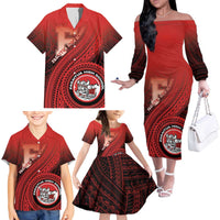 Personalized Fagaitua High School Family Matching Off The Shoulder Long Sleeve Dress and Hawaiian Shirt Polynesian Tribal Pattern