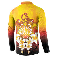 Tahiti Heiva Festival Button Sweatshirt Tahitian Vahine Plumeria Flowers