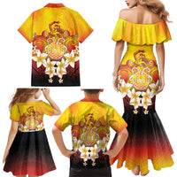 Tahiti Heiva Festival Family Matching Mermaid Dress and Hawaiian Shirt Tahitian Vahine Plumeria Flowers