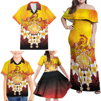 Tahiti Heiva Festival Family Matching Off Shoulder Maxi Dress and Hawaiian Shirt Tahitian Vahine Plumeria Flowers