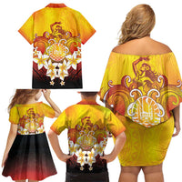 Tahiti Heiva Festival Family Matching Off Shoulder Short Dress and Hawaiian Shirt Tahitian Vahine Plumeria Flowers