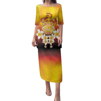 Tahiti Heiva Festival Family Matching Puletasi and Hawaiian Shirt Tahitian Vahine Plumeria Flowers