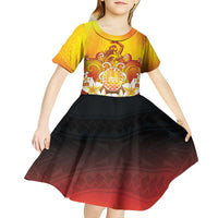 Tahiti Heiva Festival Kid Short Sleeve Dress Tahitian Vahine Plumeria Flowers