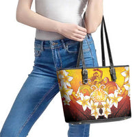Tahiti Heiva Festival Leather Tote Bag Tahitian Vahine Plumeria Flowers