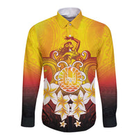 Tahiti Heiva Festival Long Sleeve Button Shirt Tahitian Vahine Plumeria Flowers