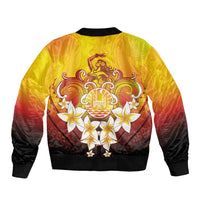 Tahiti Heiva Festival Sleeve Zip Bomber Jacket Tahitian Vahine Plumeria Flowers