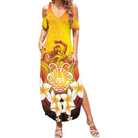 Tahiti Heiva Festival Summer Maxi Dress Tahitian Vahine Plumeria Flowers