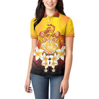 Tahiti Heiva Festival Women Polo Shirt Tahitian Vahine Plumeria Flowers