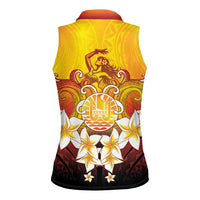 Tahiti Heiva Festival Women Sleeveless Polo Shirt Tahitian Vahine Plumeria Flowers