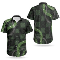 Hawaiian Quilt Couples Matching Off The Shoulder Long Sleeve Dress and Hawaiian Shirt Pele Hair Hinahina Lei Black Version LT05 - Polynesian Pride