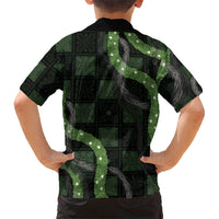 Hawaiian Quilt Family Matching Long Sleeve Bodycon Dress and Hawaiian Shirt Pele Hair Hinahina Lei Black Version