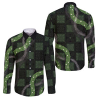 Hawaiian Quilt Family Matching Off The Shoulder Long Sleeve Dress and Hawaiian Shirt Pele Hair Hinahina Lei Black Version LT05 Dad's Shirt - Long Sleeve Black - Polynesian Pride