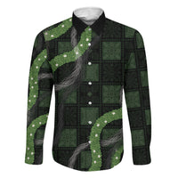 Hawaiian Quilt Family Matching Off The Shoulder Long Sleeve Dress and Hawaiian Shirt Pele Hair Hinahina Lei Black Version